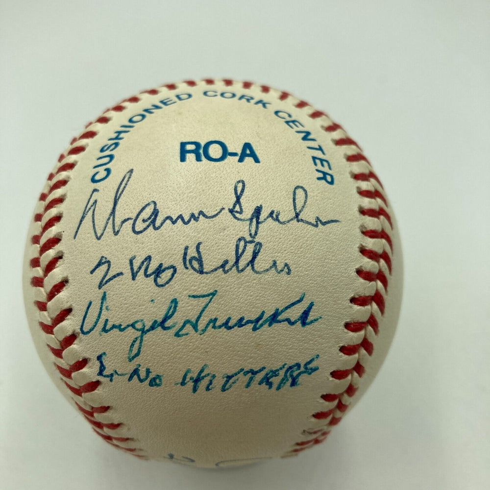 Pitchers Who Threw 2 No Hitters Signed Baseball Spahn Vandermeer PSA DNA MINT 9