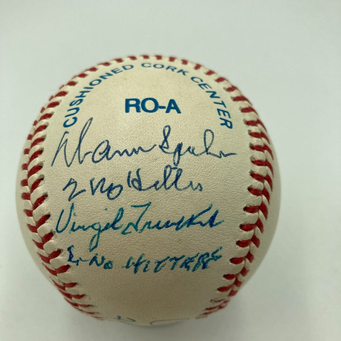Pitchers Who Threw 2 No Hitters Signed Baseball Spahn Vandermeer PSA DNA MINT 9