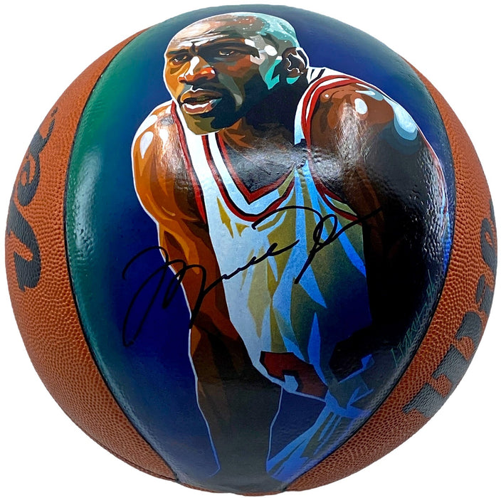 Michael Jordan Signed Hand Painted Art Basketball JSA 9 MINT & UDA Upper Deck