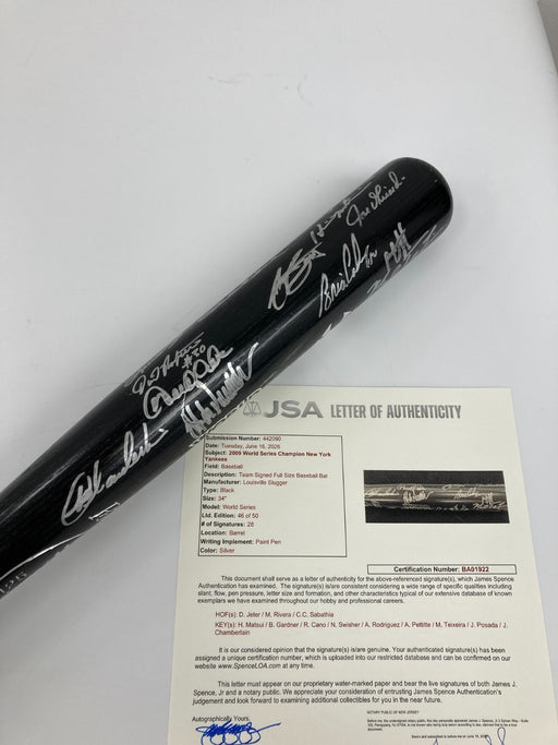 2009 New York Yankees World Series Champs Team Signed Bat #46/50 Beckett COA