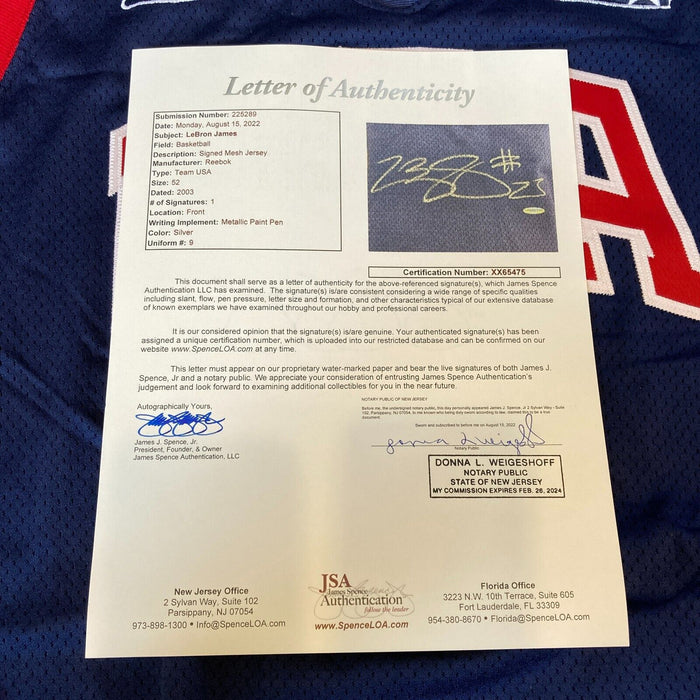 Lebron James Signed 2003 Team USA Olympics Pro Cut Jersey UDA & JSA COA