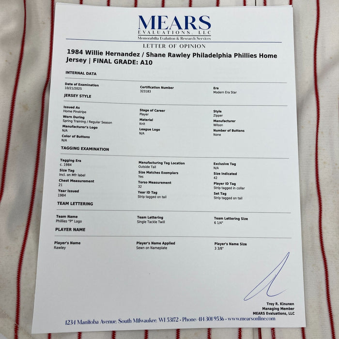 Willie Hernandez Shane Rawley Game Used Philadelphia Phillies Jersey MEARS A10