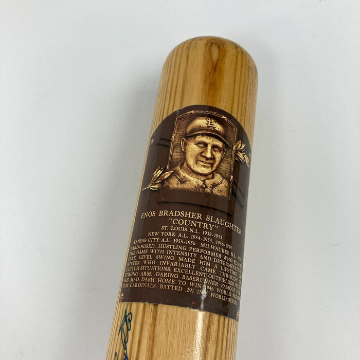 Enos Slaughter Signed Heavily Inscribed STAT Baseball Bat JSA