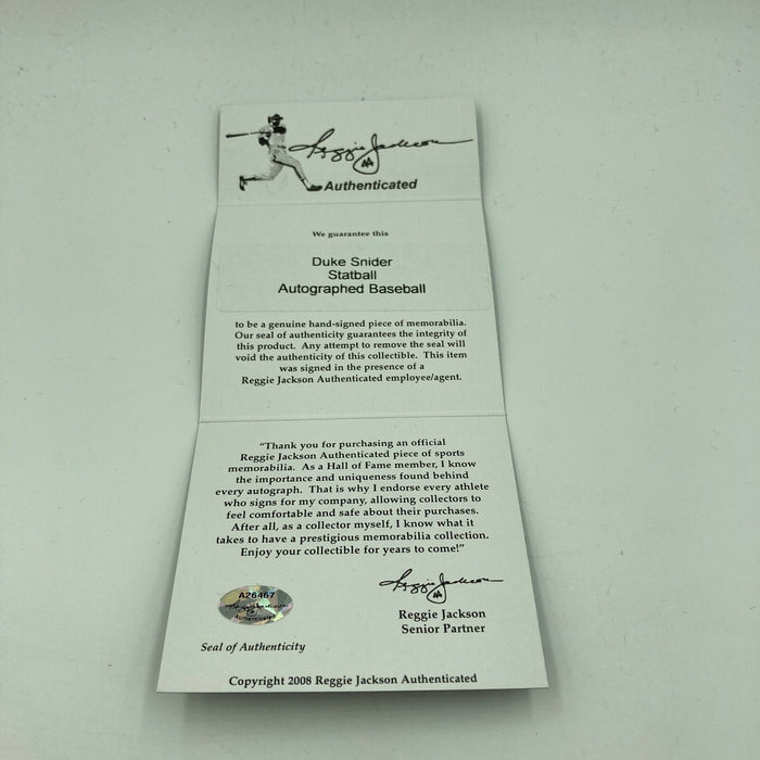 Duke Snider Signed Heavily Inscribed Career STAT Baseball Reggie Jackson COA