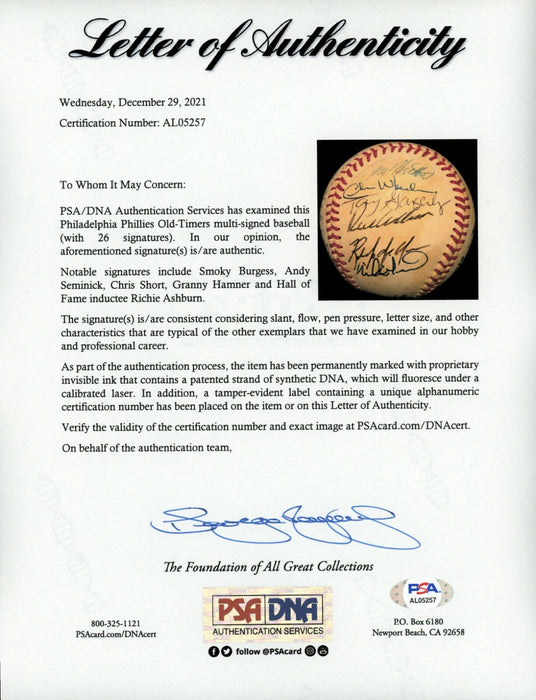 Philadelphia Phillies Legends Multi Signed Baseball Richie Ashburn PSA DNA COA