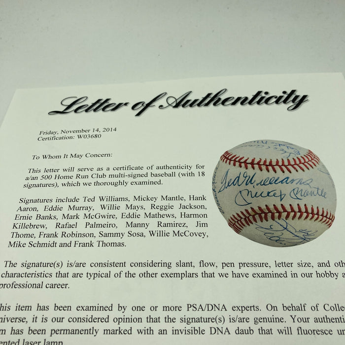 500 Home Run Signed Baseball With 18 Sigs! Mickey Mantle Ted Williams PSA DNA