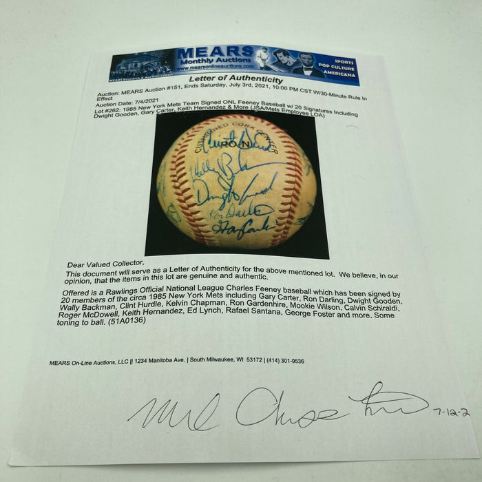 1985 New York Mets Team Signed National League Baseball Gary Carter JSA COA