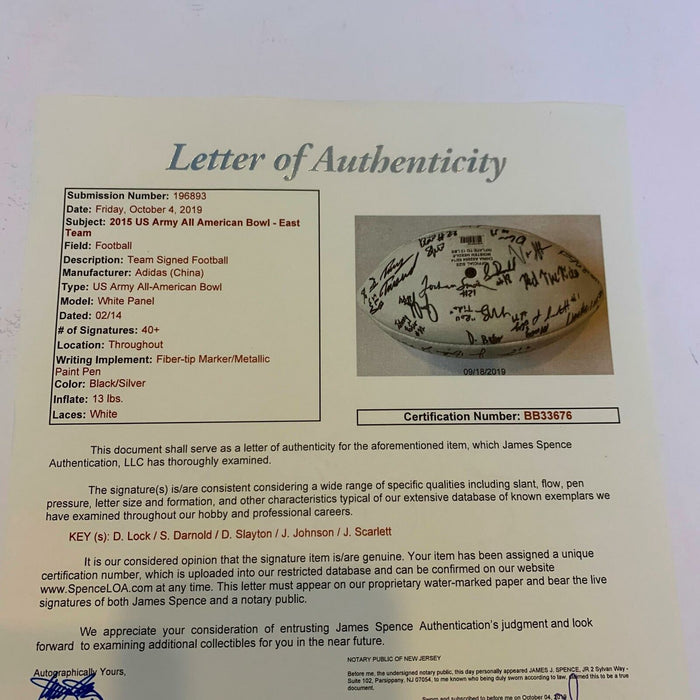 2015 U.S. Army All-American Bowl Team-Signed Football 49 Sigs Sam Darnold JSA