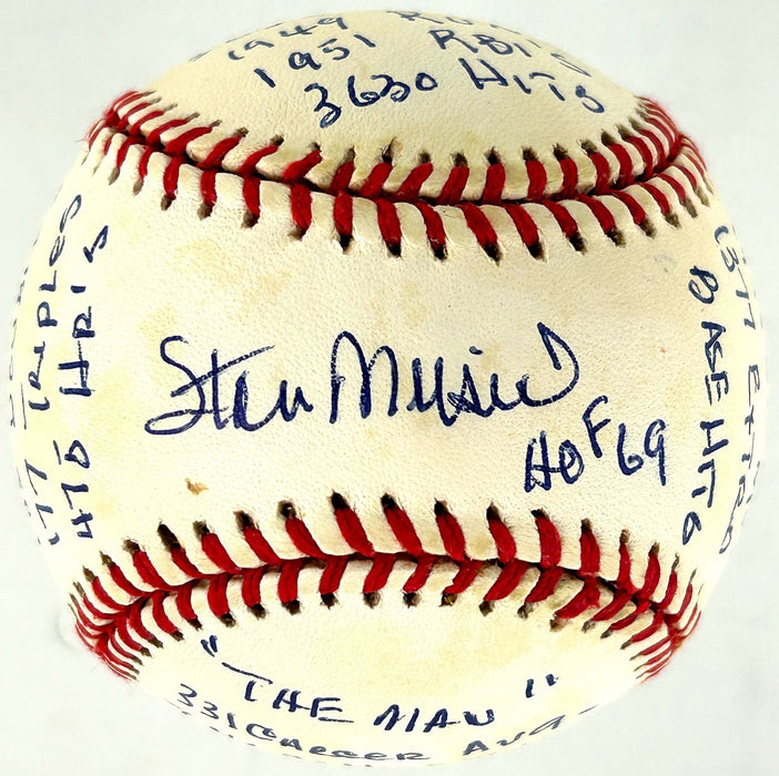 Beautiful Stan Musial Signed Heavily Inscribed Career STAT Baseball PSA & RJ COA