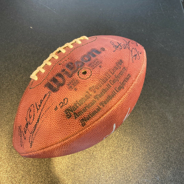 Amani Toomer Keith Elias Stephen Baker Signed Game Used NFL Wilson Football JSA