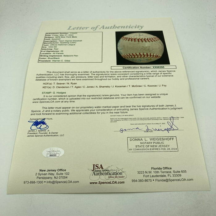 Nolan Ryan Tom Seaver 1970 New York Mets Team Signed Vintage NL Baseball JSA COA
