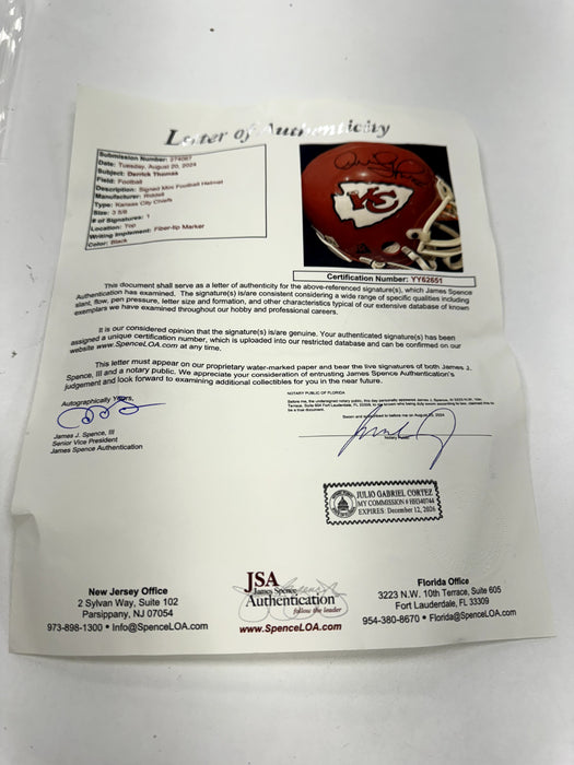 Derrick Thomas Signed Kansas City Chiefs Riddell Mini Helmet JSA COA