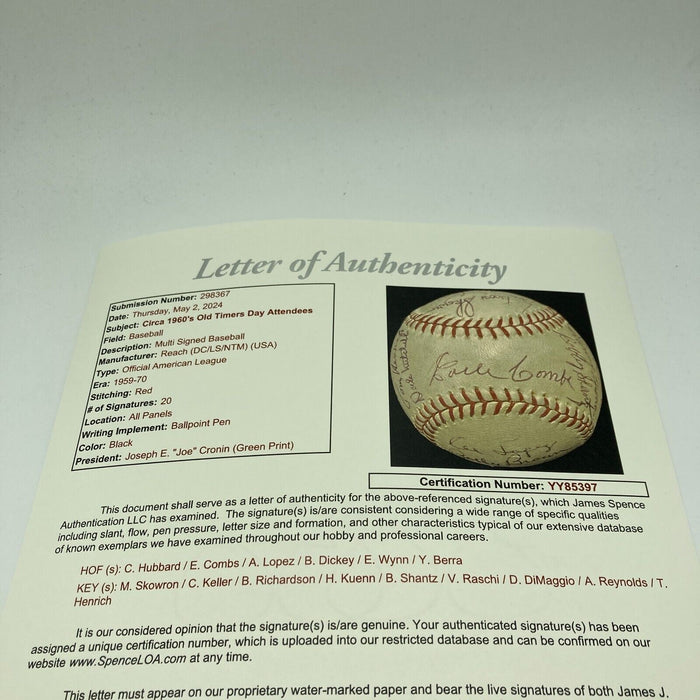Earle Combs Sweet Spot Hall Of Fame Multi Signed American League Baseball JSA