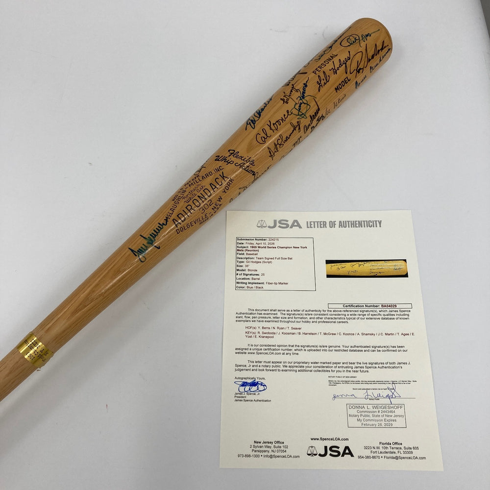 1969 New York Mets World Series Champs Team Signed Bat Nolan Ryan Tom Seaver JSA