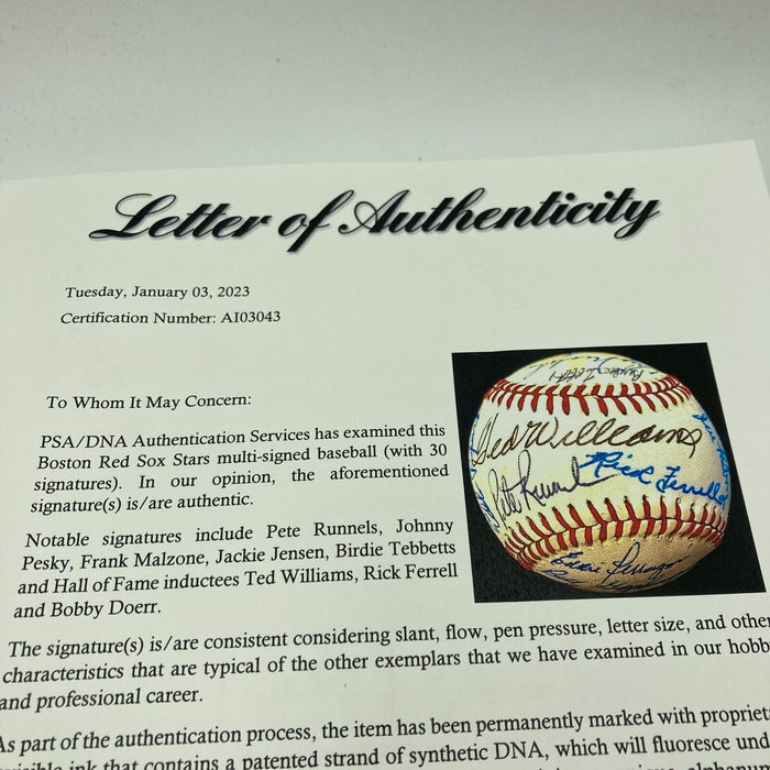 Ted Williams Boston Red Sox Legends Multi Signed Baseball 30 Signatures PSA DNA