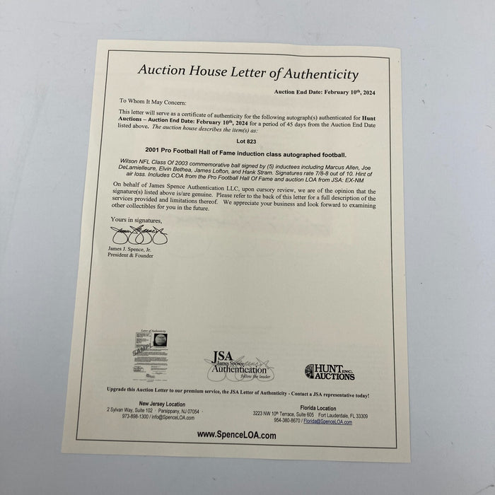 2003 NFL Hall Of Fame Induction Class Signed Football Marcus Allen JSA COA