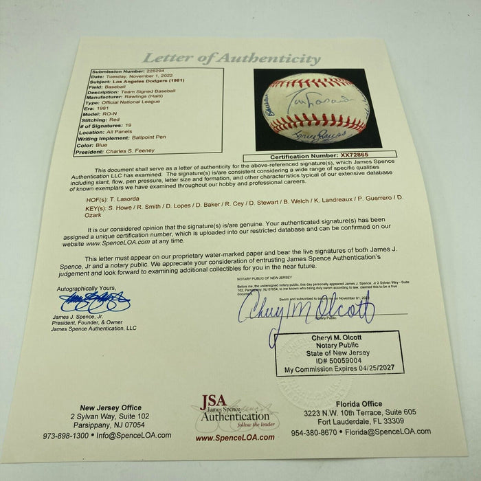 1981 Los Angeles Dodgers World Series Champs Team Signed Baseball JSA COA RARE