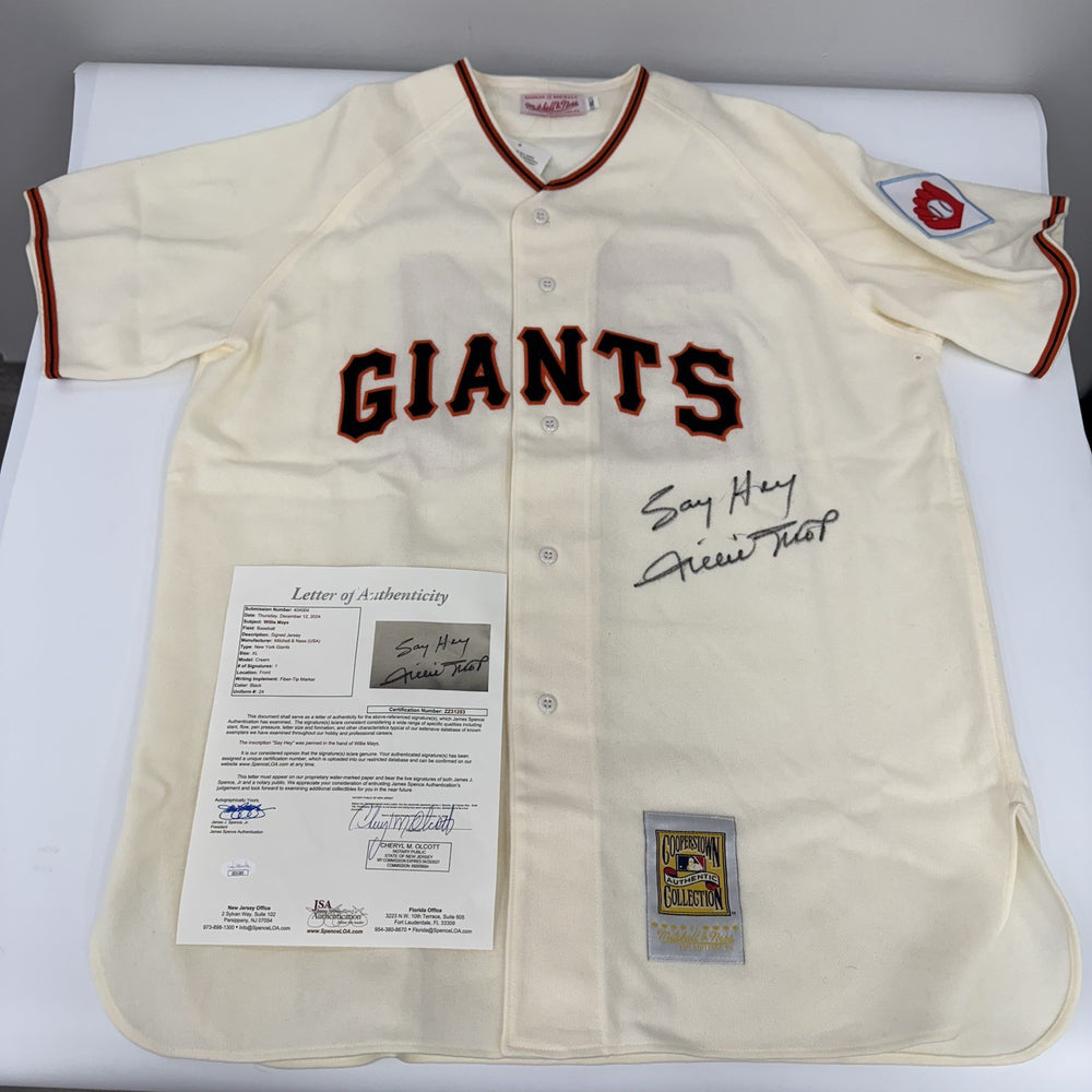 Willie Mays "Say Hey" Signed Inscribed Mitchell & Ness Giants Jersey JSA COA