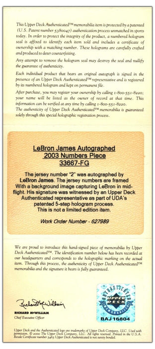Lebron James Signed Jersey Number #23 Display Upper Deck UDA COA