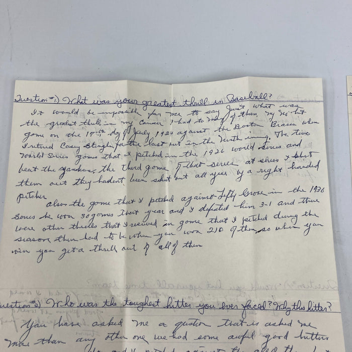 Rare Jesse Haines Signed Handwritten Questionnaire Great Baseball Content JSA