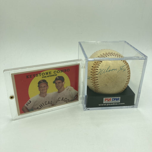 Nellie Fox &  Luis Aparicio Signed 1950's Baseball With Topps Card PSA DNA COA
