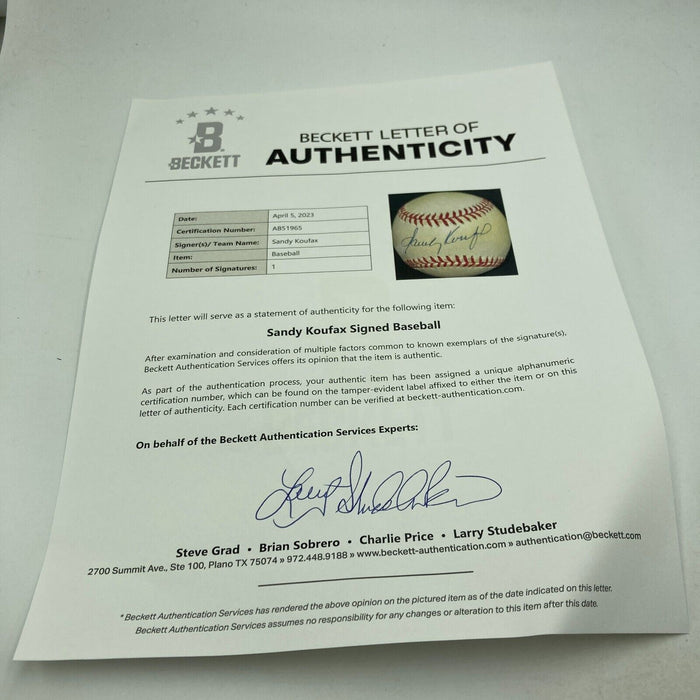 Sandy Koufax Signed Official National League Baseball Beckett COA