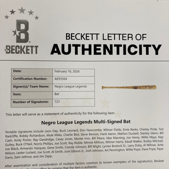 Willie Mays Hank Aaron Negro League Legends Signed Baseball Bat 123 Sigs Beckett