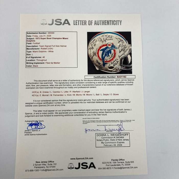 1972 Miami Dolphins Super Bowl Champs Team Signed Full Size Helmet JSA COA