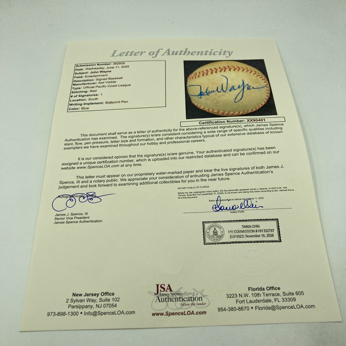 Historic John Wayne Single Signed First Pitch Baseball With JSA COA