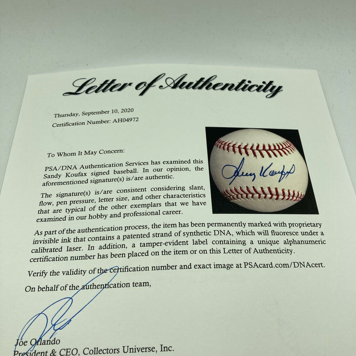 Mint Sandy Koufax Signed Official Major League Baseball PSA DNA COA