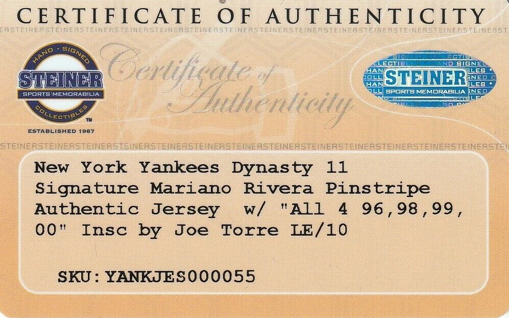 New York Yankees Dynasty Signed Jersey Derek Jeter Mariano Rivera Steiner #7/10