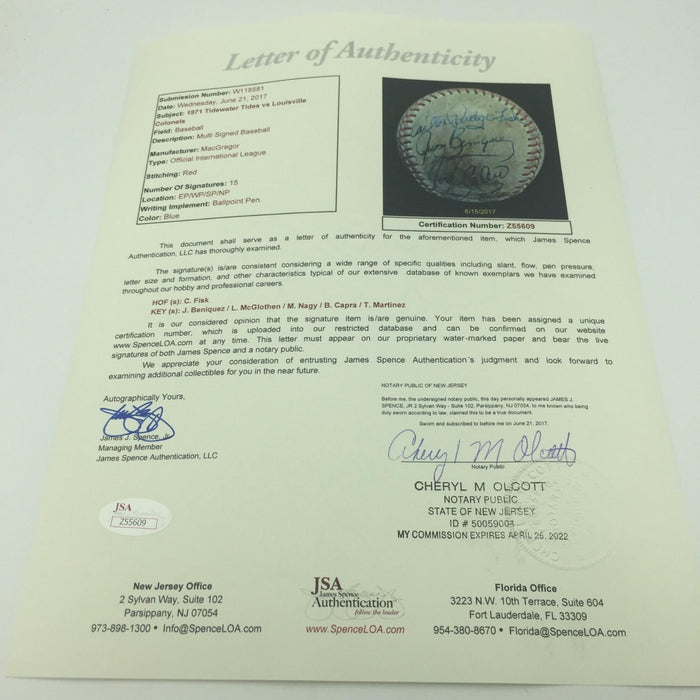 Earliest Known Carlton Fisk 1971 Pre Rookie Team Signed Baseball JSA COA