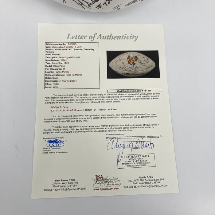 1996 Green Bay Packers Super Bowl Champs Team Signed SB XXXI Football JSA COA