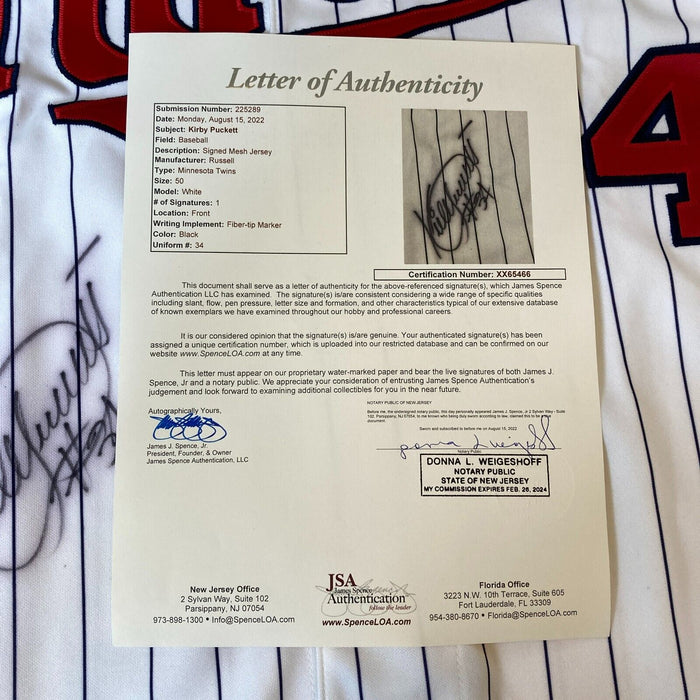 Kirby Puckett Signed 1995 Minnesota Twins Game Issued Jersey JSA COA