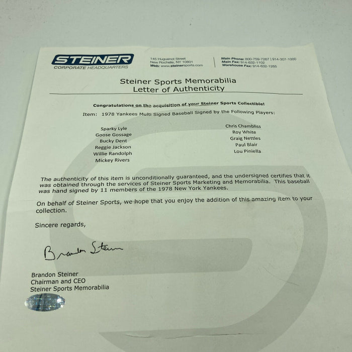 1978 New York Yankees World Series Champs Team Signed W.S. Baseball Steiner COA