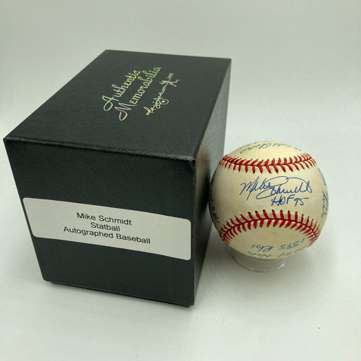 Mike Schmidt Signed Heavily Inscribed Career STAT Baseball Reggie Jackson COA