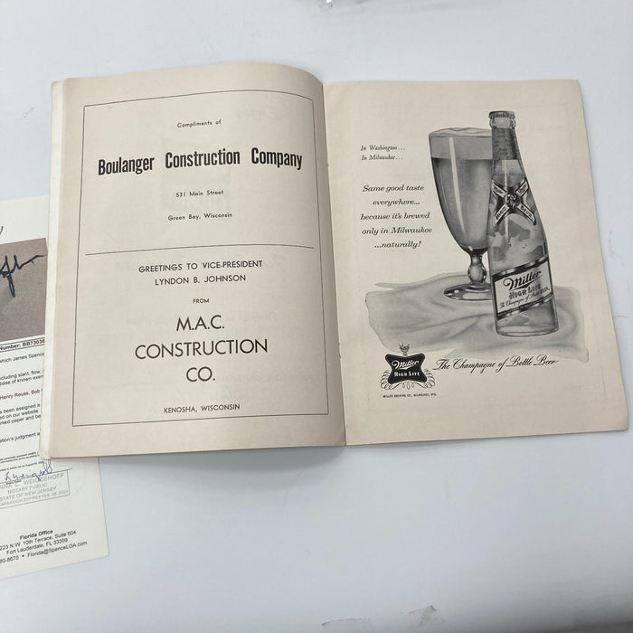 President Lyndon B. Johnson Signed 1963 Program Photo JSA COA