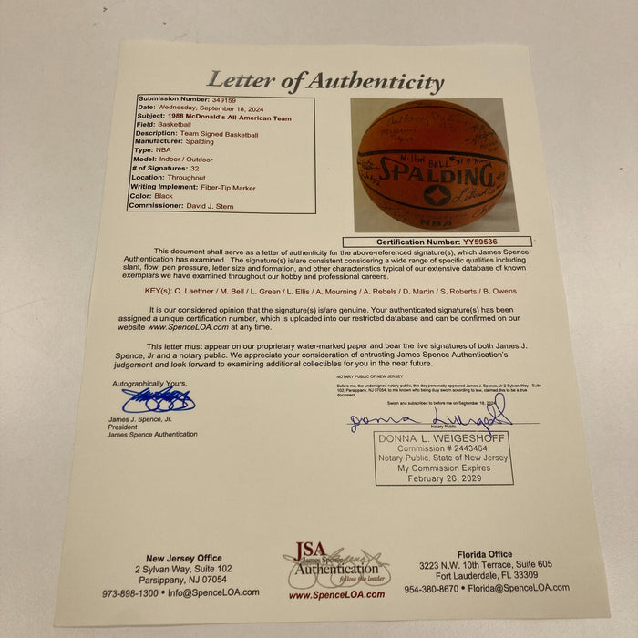 1988 McDonalds High School All American Team Signed Basketball JSA COA