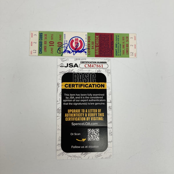 Ron Santo Signed 1976 Chicago Cubs Full Ticket JSA COA