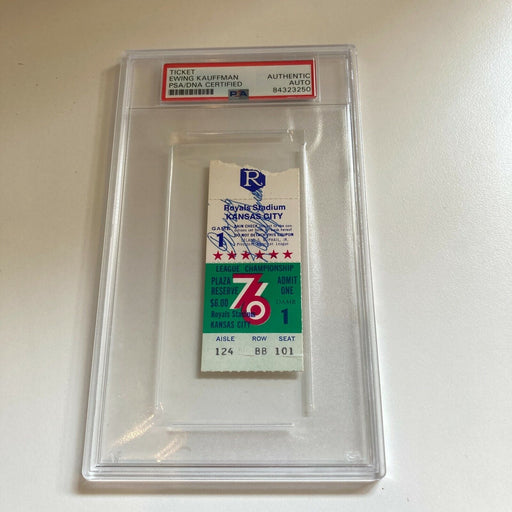 Ewing Kauffman Signed 1976 ALCS Kansas City Royals Ticket PSA DNA