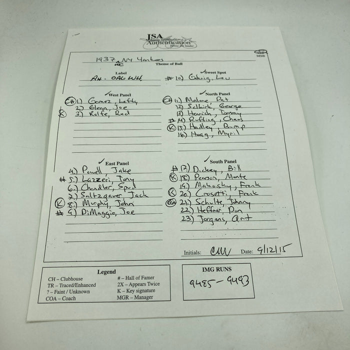 1937 New York Yankees World Series Champs Team Signed Baseball Lou Gehrig JSA