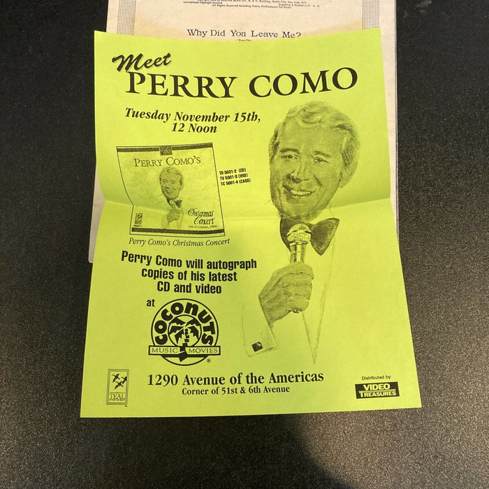 Perry Como Signed Autographed 1950's You Alone Sheet Music JSA COA