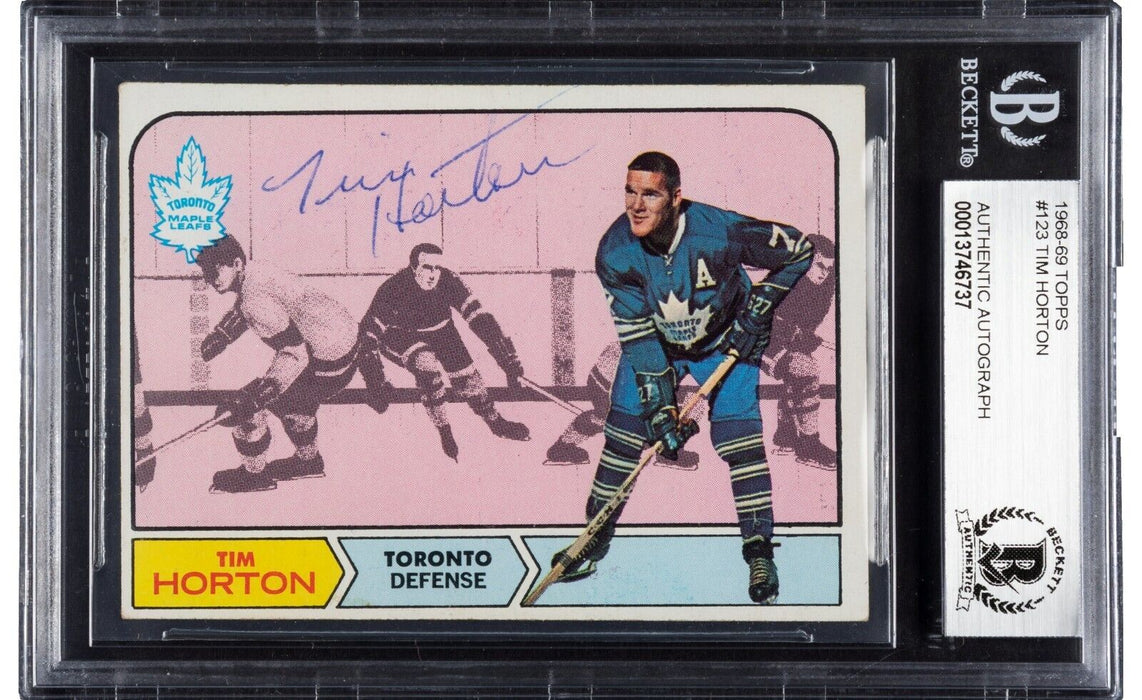 1968 Topps Tim Horton #123 Signed Hockey Card BGS Authenticated RARE