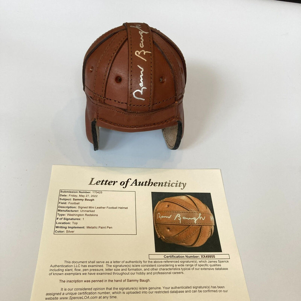 Sammy Baugh Signed Vintage Leather Mini Helmet JSA COA