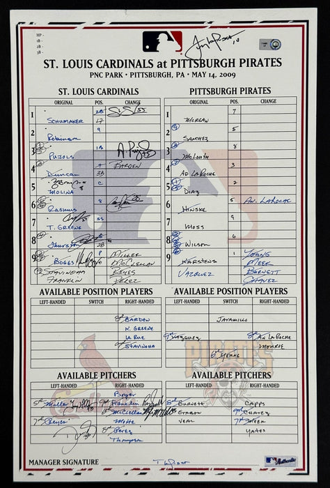 2009 St. Louis Cardinals Team Signed Game Used Lineup Card Albert Pujols Beckett