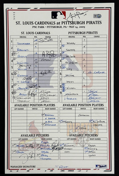 2009 St. Louis Cardinals Team Signed Game Used Lineup Card Albert Pujols Beckett