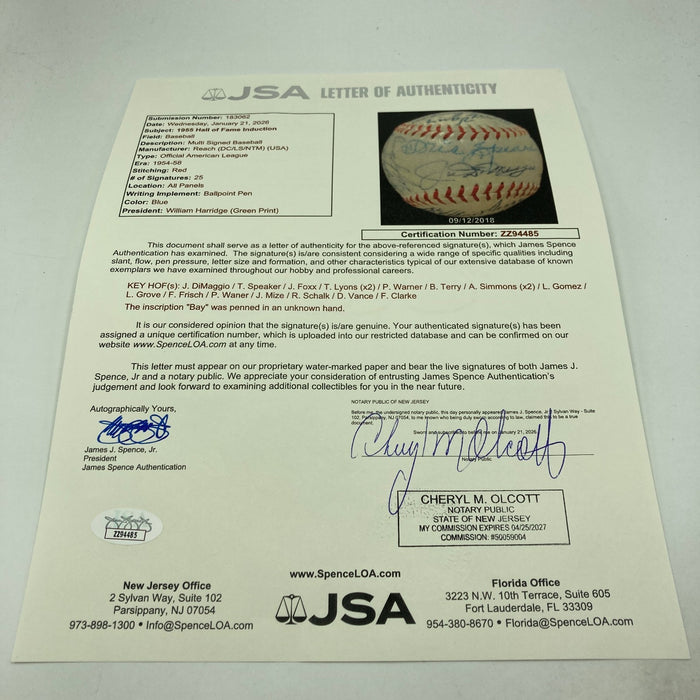 Stunning 1955 Hall Of Fame Induction Signed Baseball 25 Sigs Jimmie Foxx JSA COA