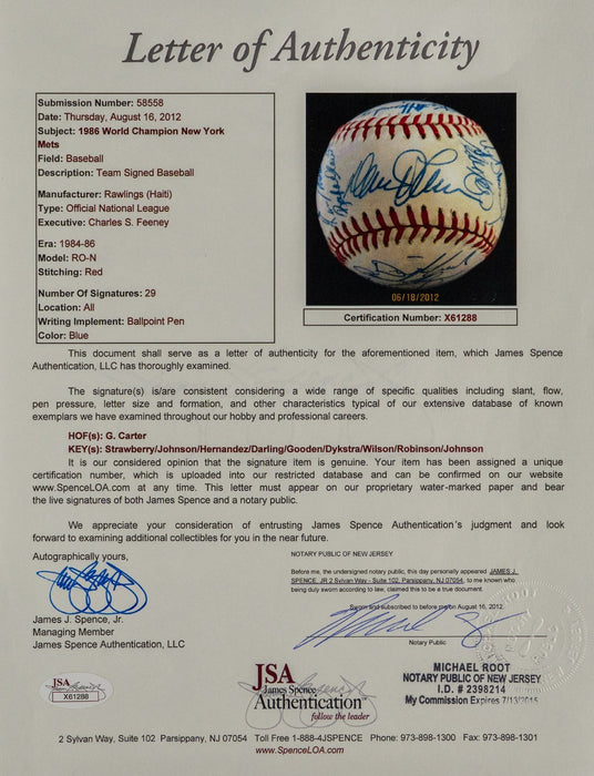 1986 New York Mets World Series Champs Team Signed Vintage NL Baseball JSA COA
