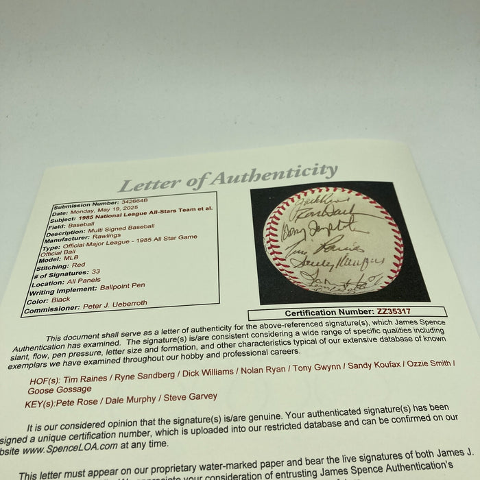 1985 All Star Game Team Signed Baseball 33 Sigs With Sandy Koufax JSA COA