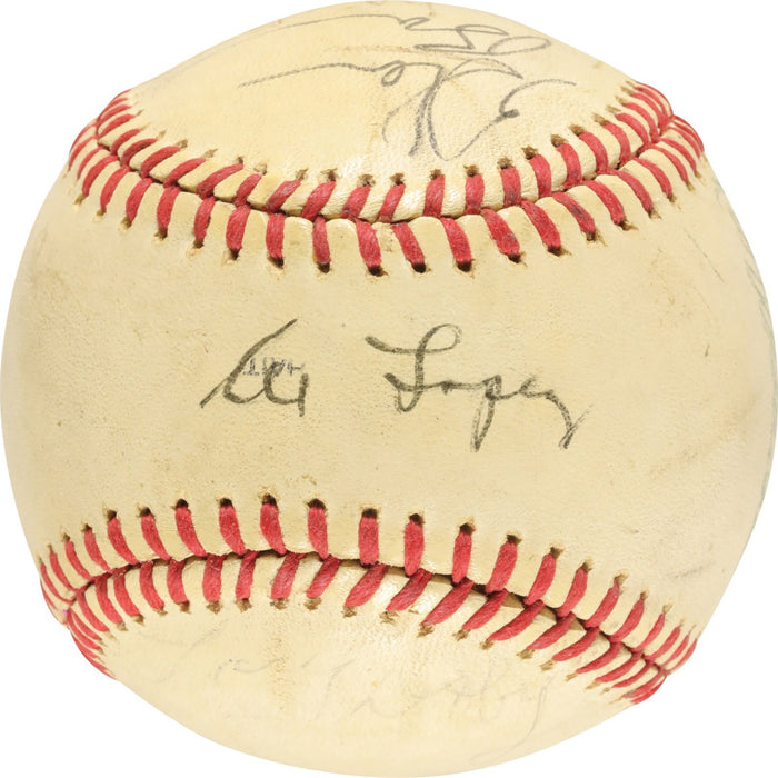 Joe Dimaggio Hank Aaron Hall Of Fame Multi Signed Baseball JSA COA